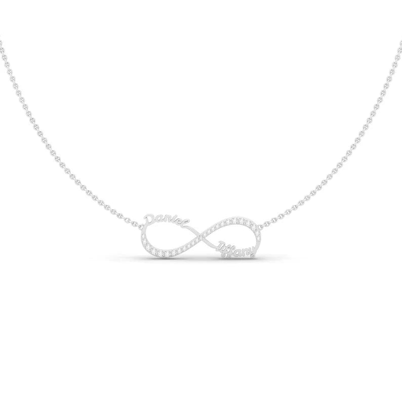 Personalised Lab Diamond Infinity Nameplate (14k, 925 Vermeil)