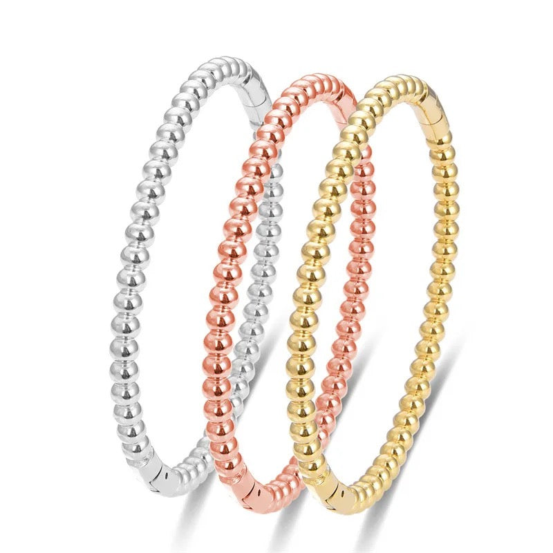 Ball Textured Oval Bangle (Gold, Silver, Rose)