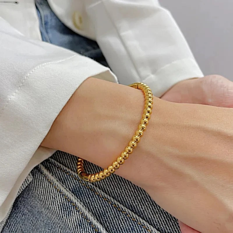 Ball Textured Oval Bangle (Gold, Silver, Rose)