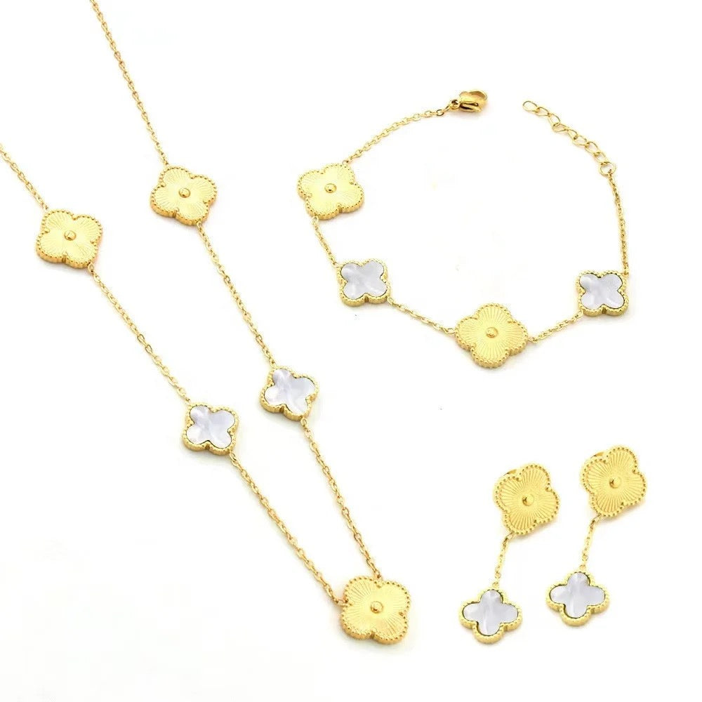 White & Gold Ella Clover Set (3 Piece, Stainless Steel)