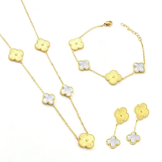 White & Gold Ella Clover Set (3 Piece, Stainless Steel)