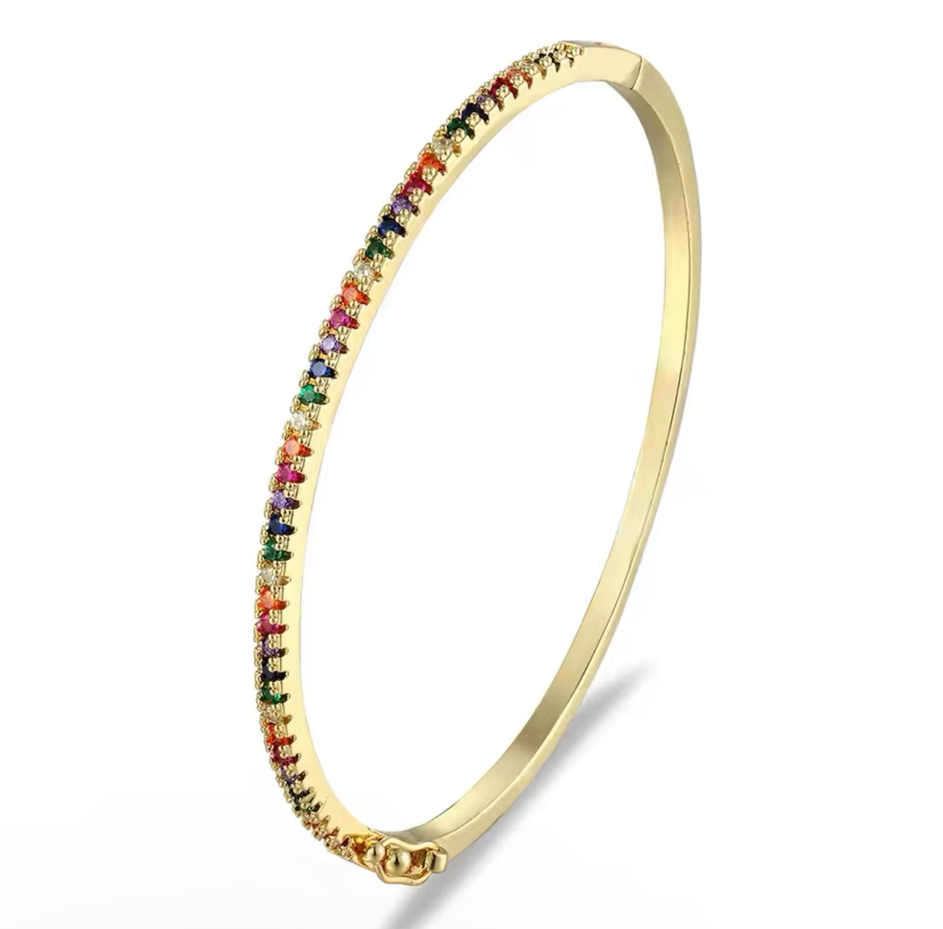 Gold Rainbow Cubic Tennis Bangle (Mix Metal, Gold Plated)