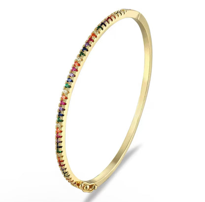 Gold Rainbow Cubic Tennis Bangle (Mix Metal, Gold Plated)