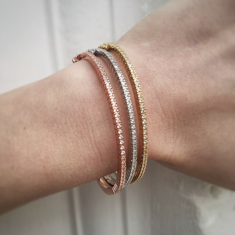 Classic Micro Pave Tennis Bangle (Gold, Silver, Rose)