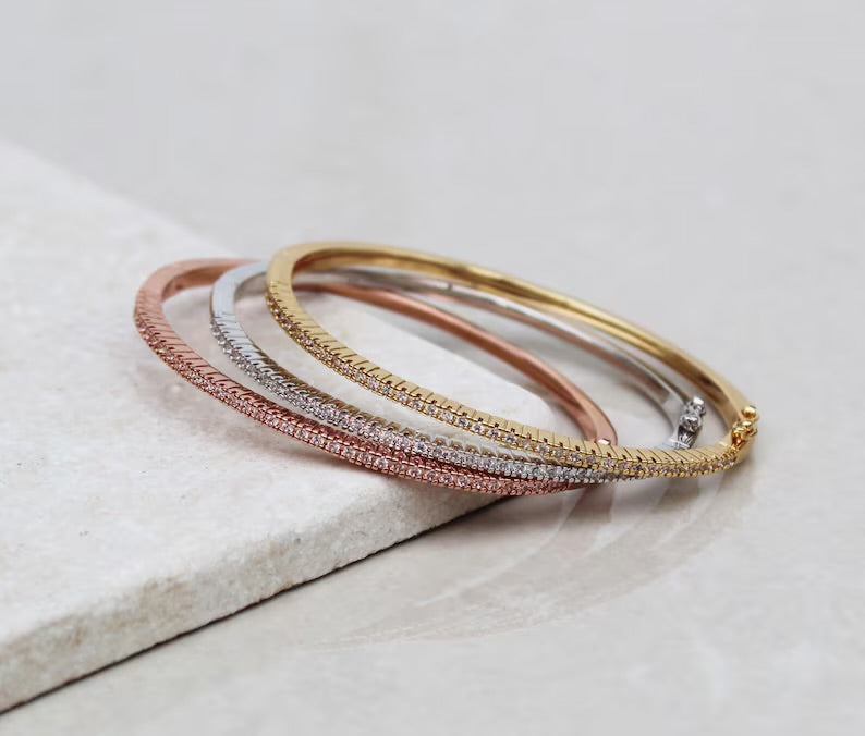Classic Micro Pave Tennis Bangle (Gold, Silver, Rose)