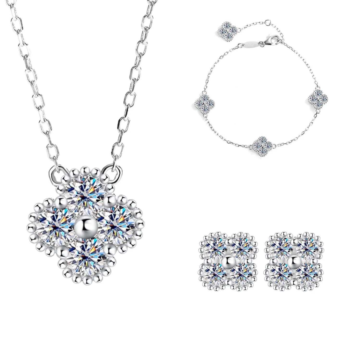 Silver Moissanite Clover Set (925, 4.8 TCW)
