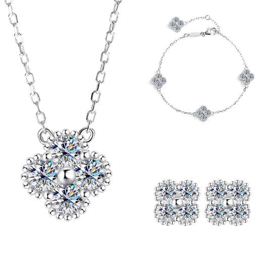Silver Moissanite Clover Set (925, 4.8 TCW)