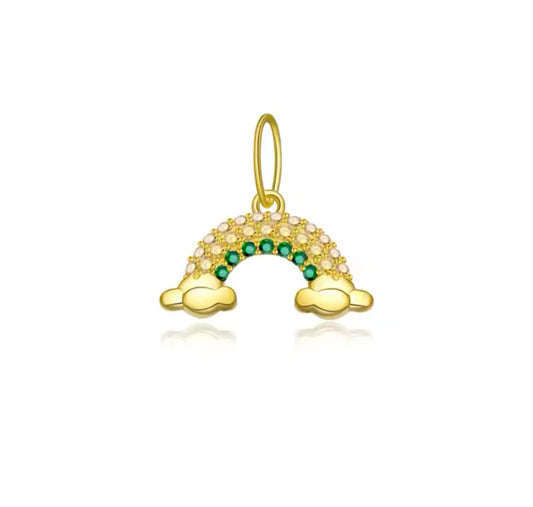 Baby Pink & Rainbow Emerald Charm (925,Vermeil)