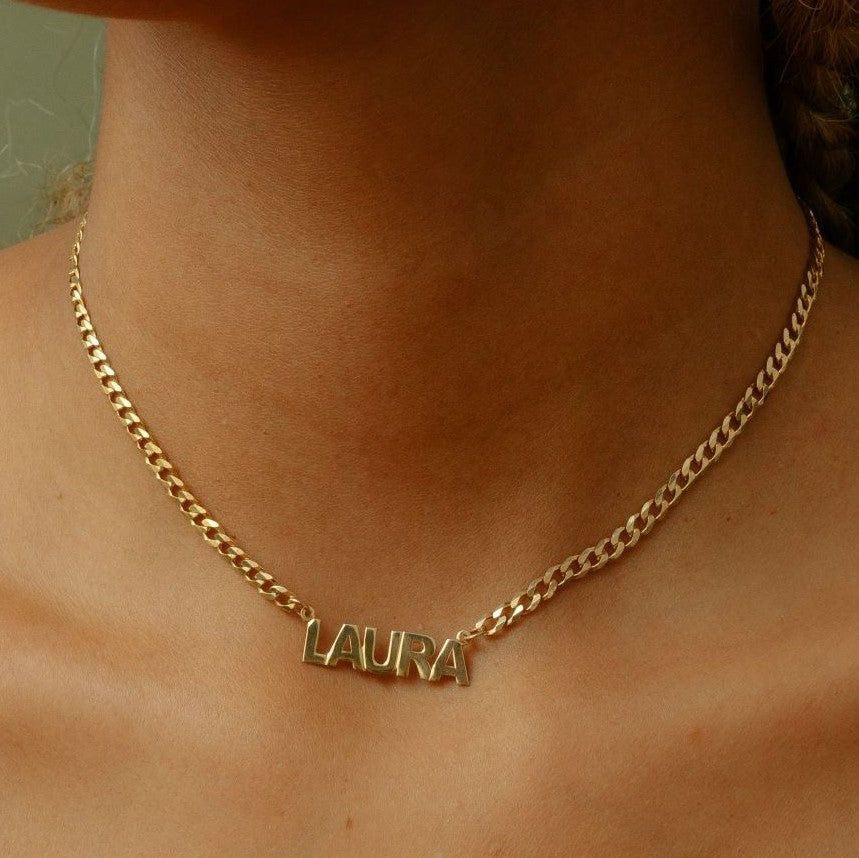 Personalised Cuban 3mm Nameplate Necklace (Gold, Silver, Rose)
