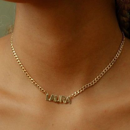 Personalised Cuban 3mm Nameplate Necklace (Gold, Silver, Rose)