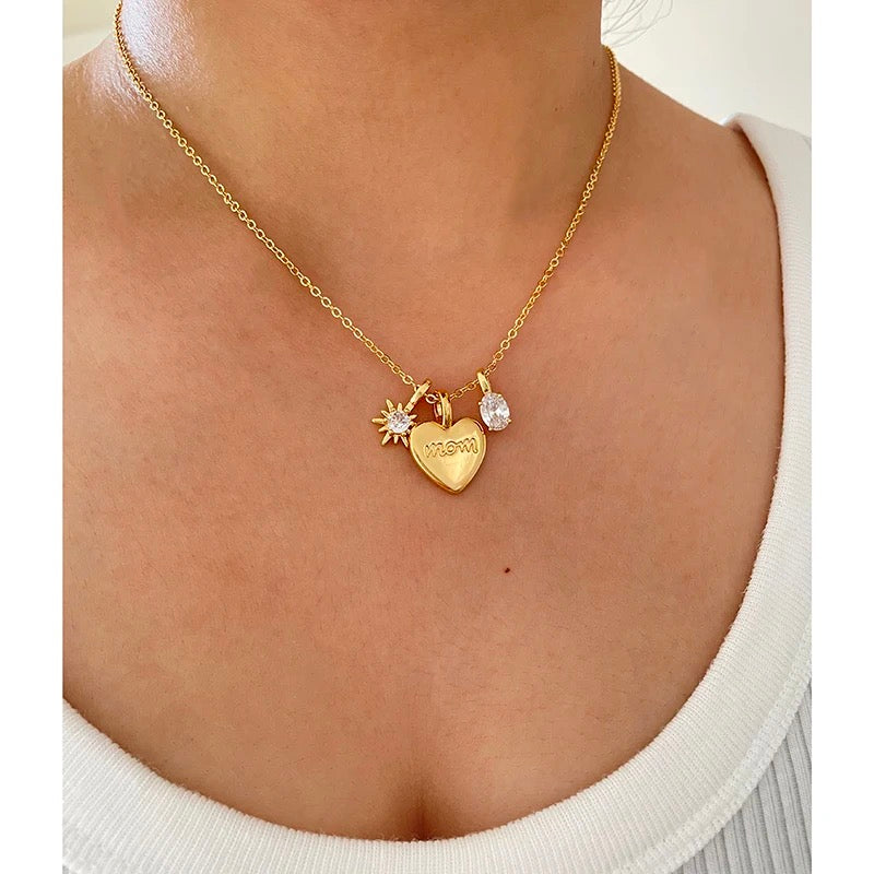 Gold Charm Mom Necklace (Stainless Steel)