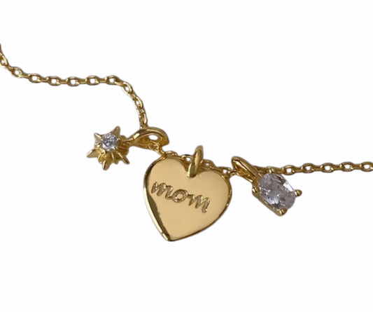 Gold Charm Mom Necklace (Stainless Steel)