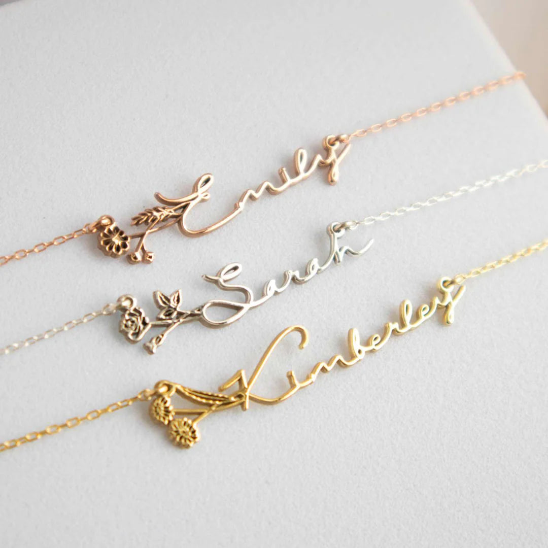 Personalised BirthFlower Name Necklace/Bracelet (Gold, Silver, Rose)