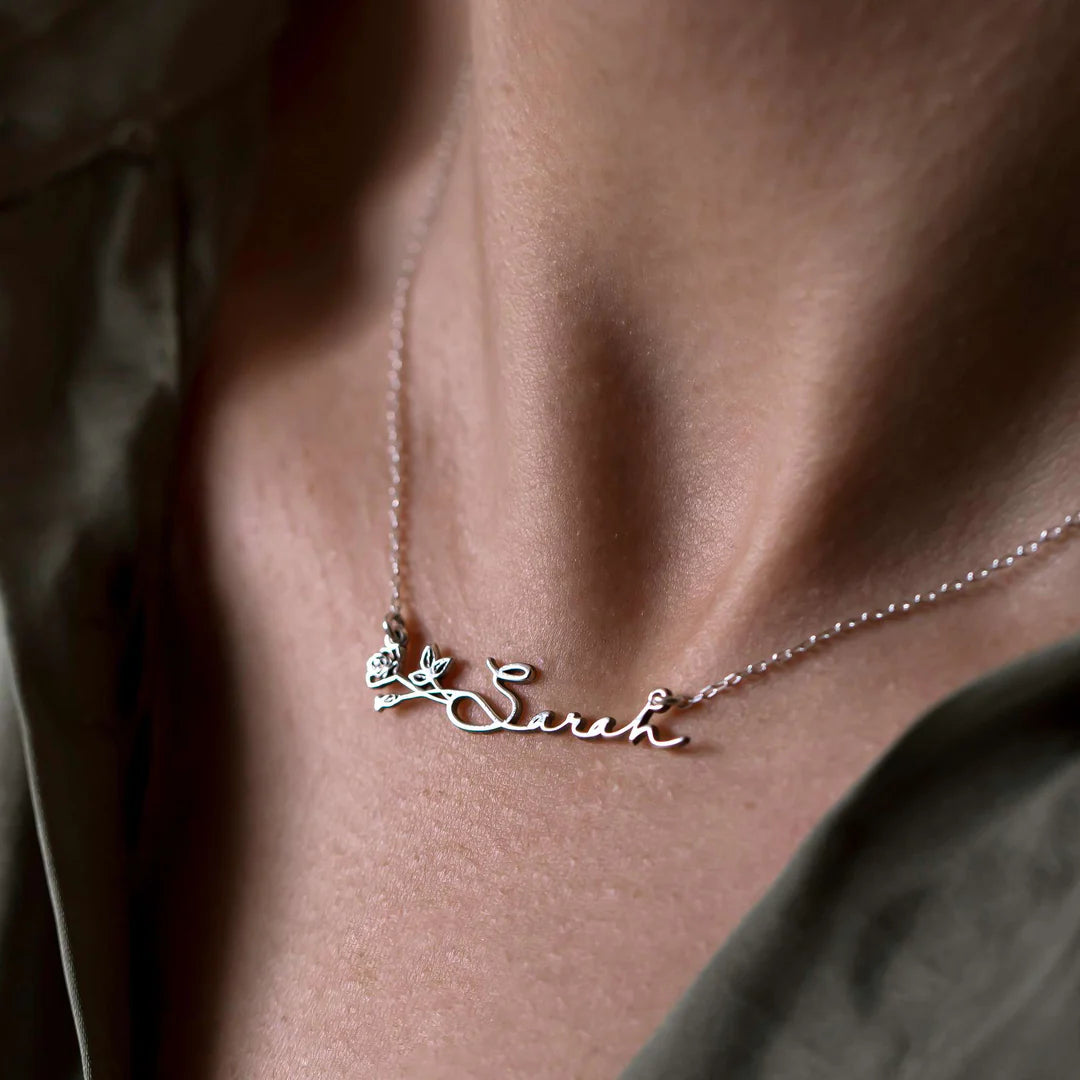 Personalised BirthFlower Name Necklace/Bracelet (Gold, Silver, Rose)