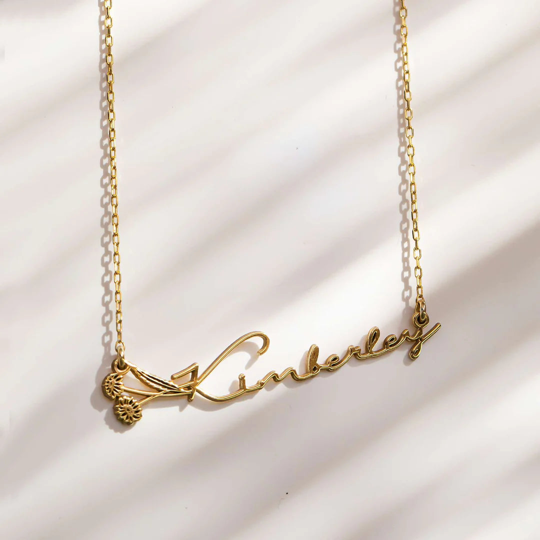 Personalised BirthFlower Name Necklace/Bracelet (Gold, Silver, Rose)