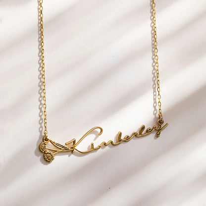 Personalised BirthFlower Name Necklace/Bracelet (Gold, Silver, Rose)