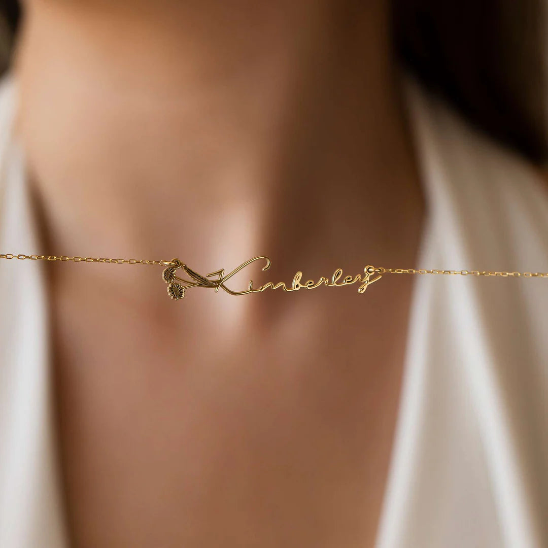 Personalised BirthFlower Name Necklace/Bracelet (Gold, Silver, Rose)