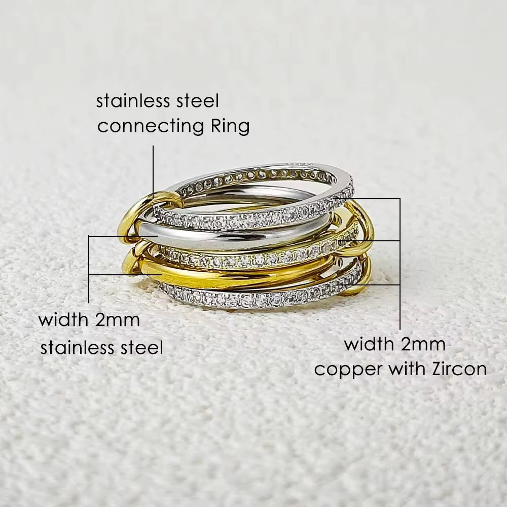 Spinelli Inspired Gold & Silver 5 Layer Triple Cubic Ring