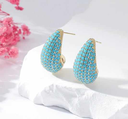 Turquoise BV Pave WaterDrop Earrings