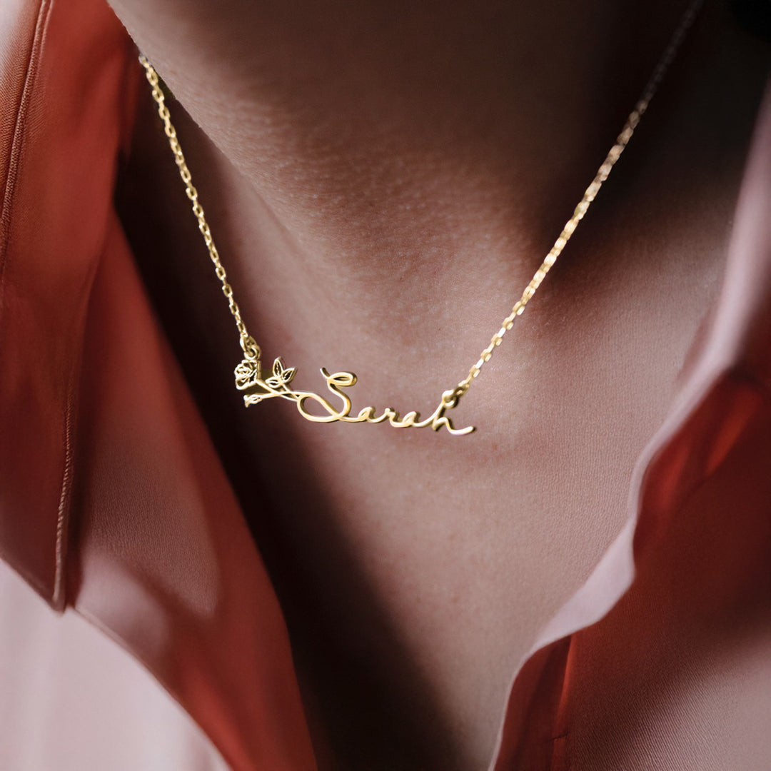 Personalised BirthFlower Name Necklace/Bracelet (Gold, Silver, Rose)