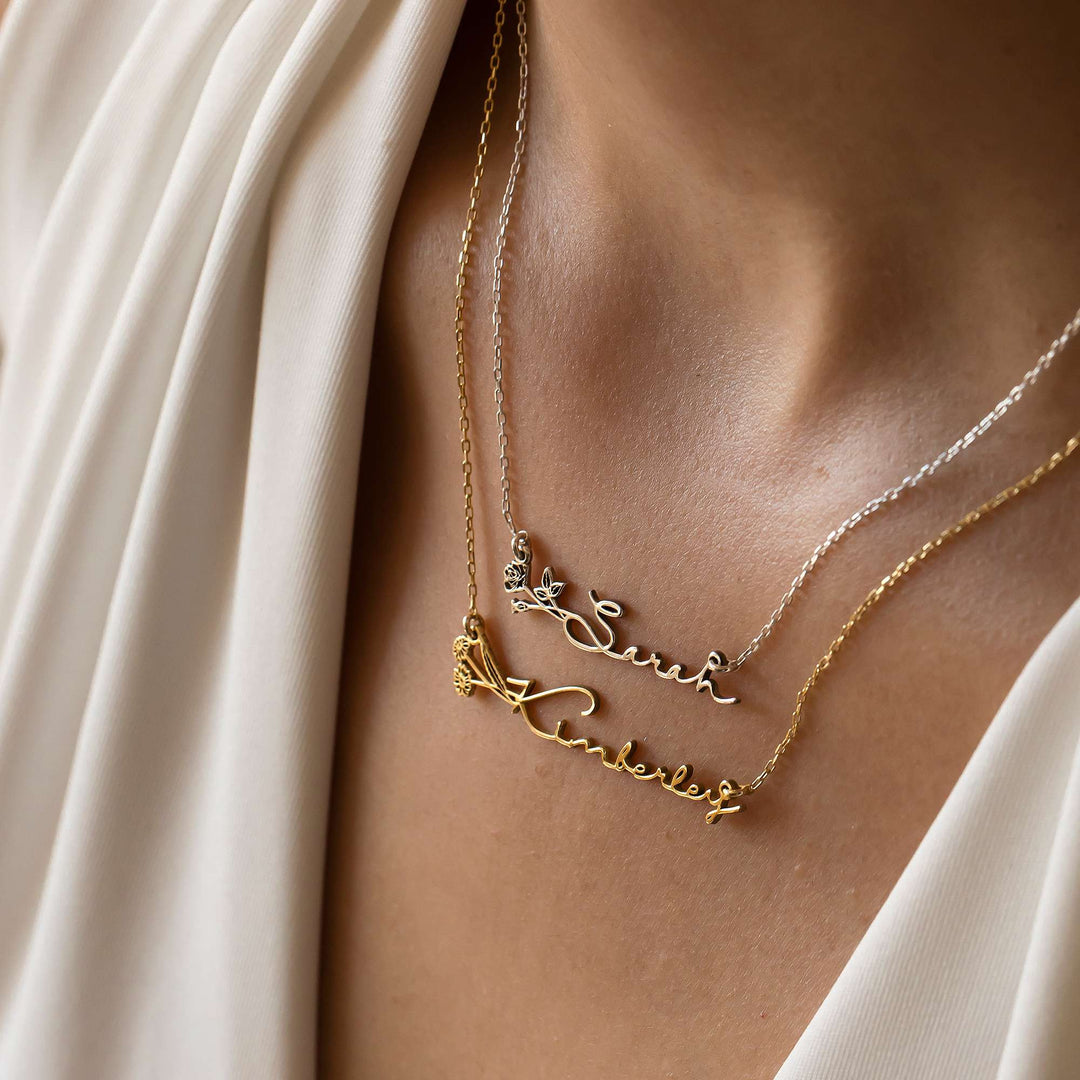 Personalised BirthFlower Name Necklace/Bracelet (Gold, Silver, Rose)