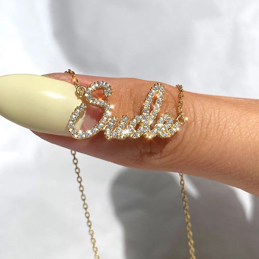 Personalised Cubic Nameplate Necklace (Gold, Silver, Rose)