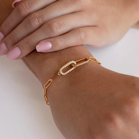 Interlinked Pave Clip Bracelet (Gold & Silver)