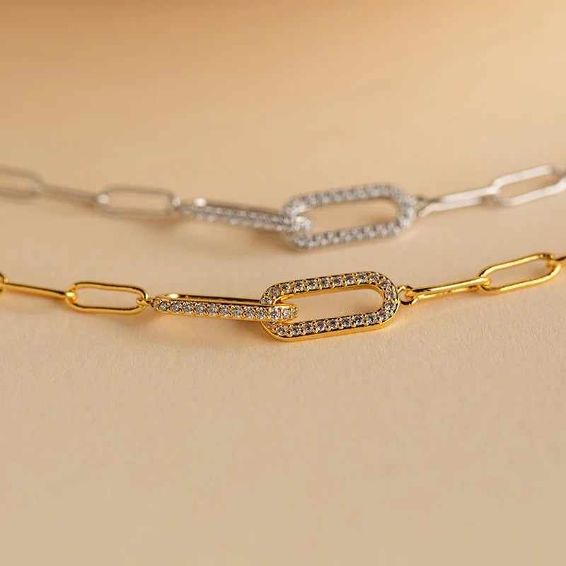 Interlinked Pave Clip Bracelet (Gold & Silver)