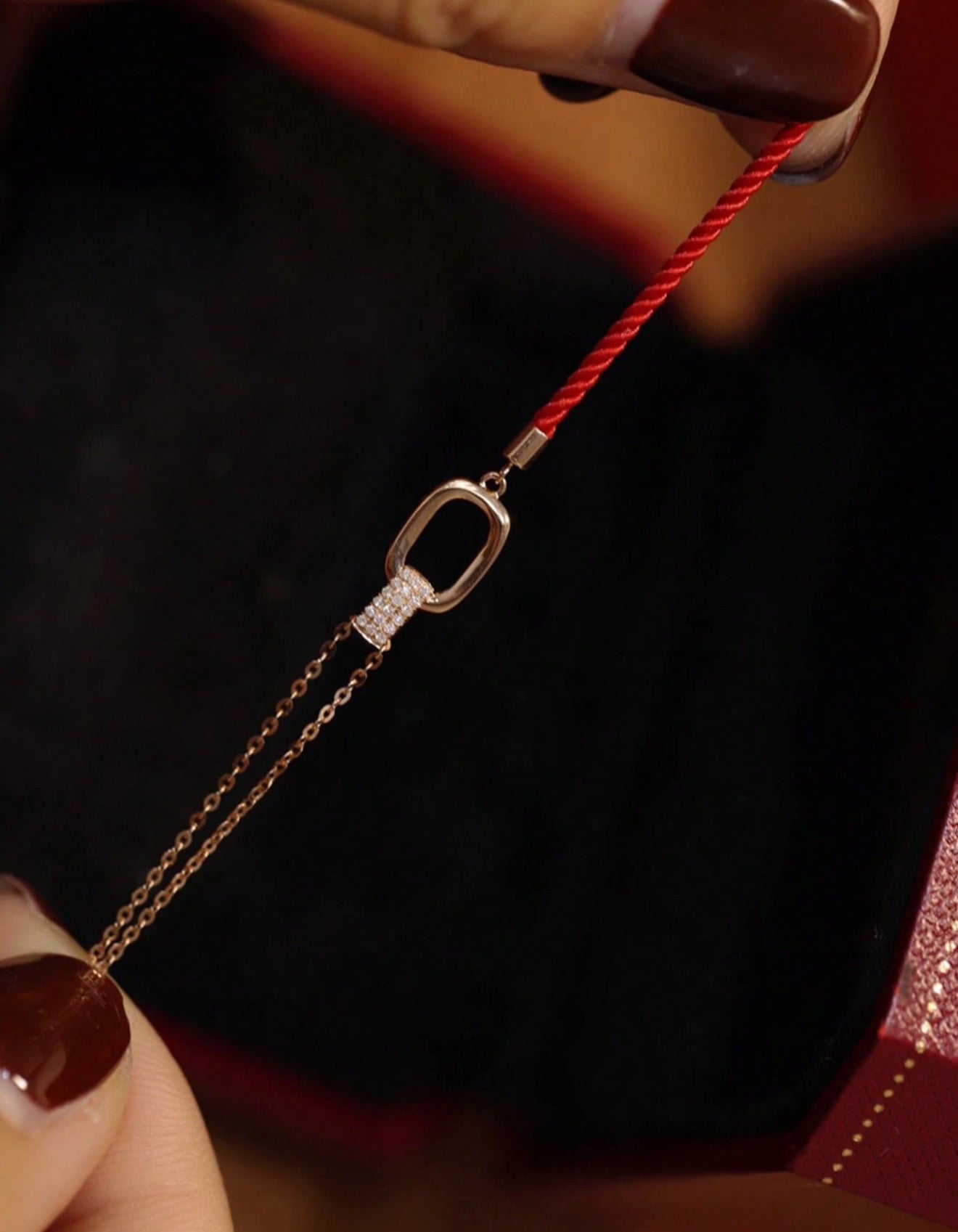 Lucky Rose Gold & Red Cord NSCD Bracelet (925, 18k Vermeil)