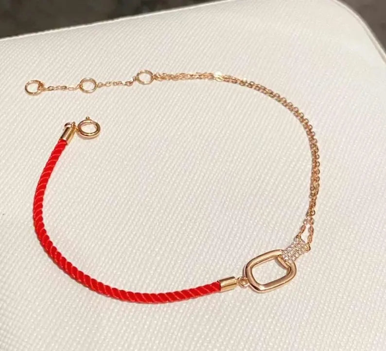 Lucky Rose Gold & Red Cord NSCD Bracelet (925, 18k Vermeil)