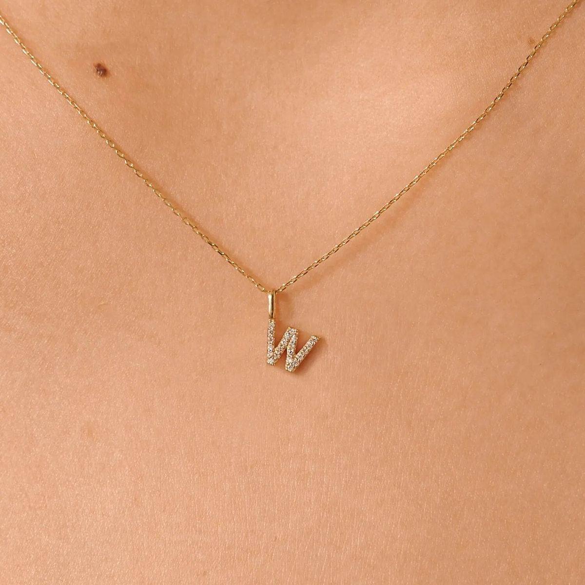 Gold Cutesy Initial Cubic Dangle Necklace (925)