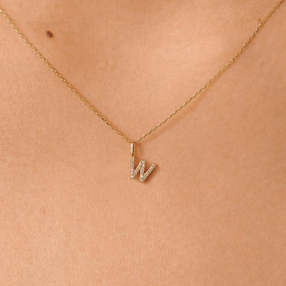 Gold Cutesy Initial Cubic Dangle Necklace (925)