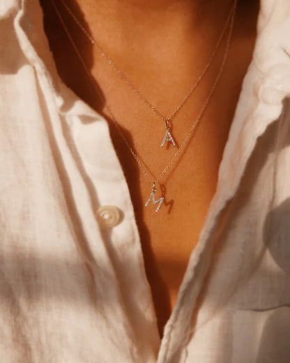 Gold Cutesy Initial Cubic Dangle Necklace (925)
