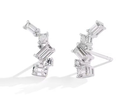Silver Moissanite Baguette Whisper Sweeper Earring (925, 10k White Gold)