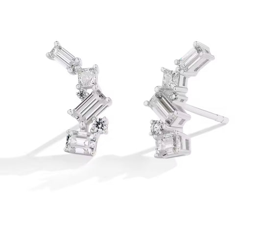 Silver Moissanite Baguette Whisper Sweeper Earring (925, 10k White Gold)
