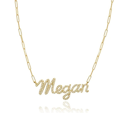Personalised Paperclip Cubic Pave Necklace (Gold, Silver, Rose)