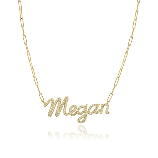 Personalised Paperclip Cubic Pave Necklace (Gold, Silver, Rose)