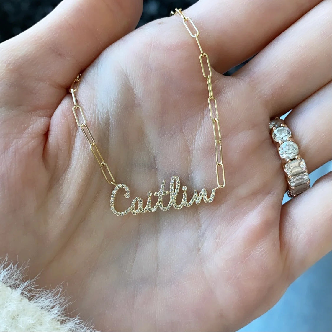 Personalised Paperclip Cubic Pave Necklace (Gold, Silver, Rose)