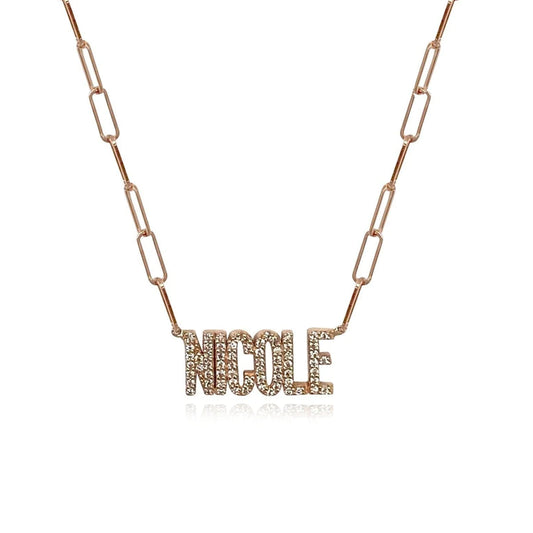 Personalised Paperclip Cubic Pave Necklace (Gold, Silver, Rose)