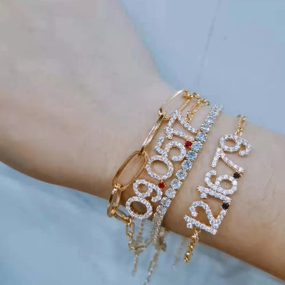Numerology Birthstone Paperclip Bracelet (Gold, Silver, Rose)