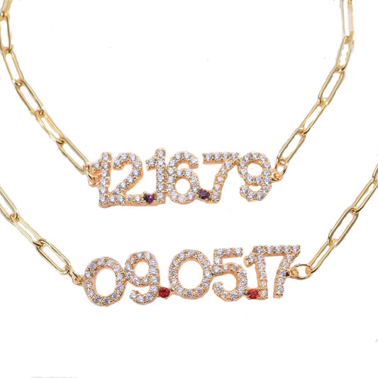 Numerology Birthstone Paperclip Bracelet (Gold, Silver, Rose)