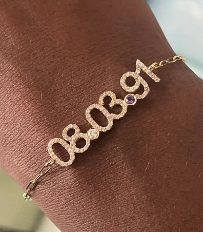 Numerology Birthstone Paperclip Bracelet (Gold, Silver, Rose)