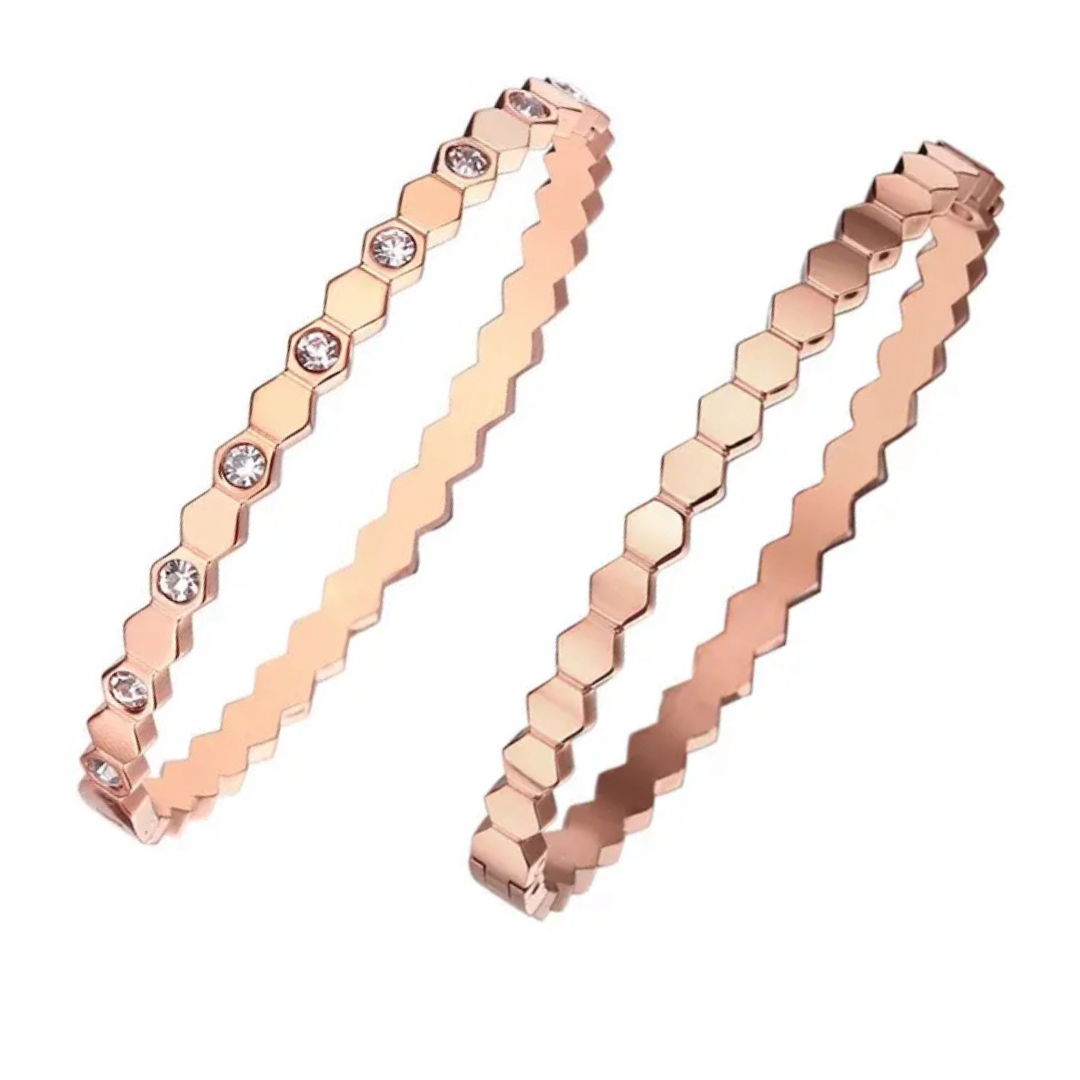 Rose Gold Honeycomb Bangles (S.Steel)