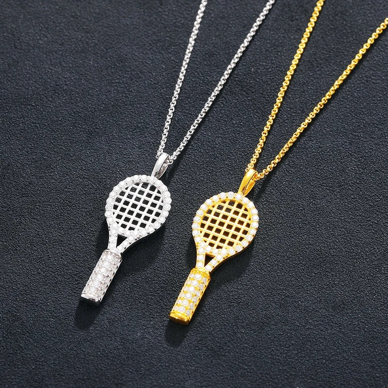 Moissanite Pave Tennis Racket Necklace (925, Vermeil, Gold & Silver)