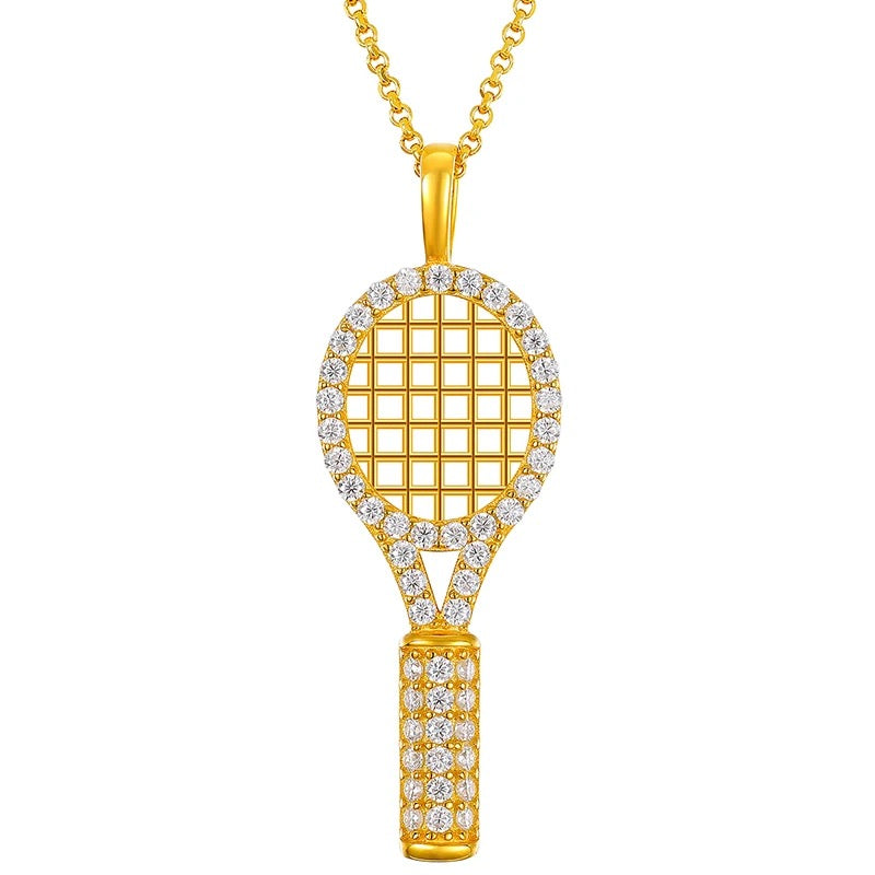 Moissanite Pave Tennis Racket Necklace (925, Vermeil, Gold & Silver)