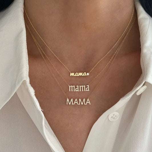 Solid 14k Gold Moissanite Mama Necklace