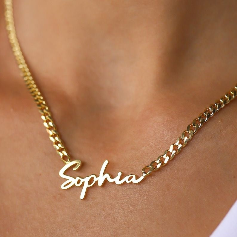 Personalised Cuban 3mm Nameplate Necklace (Gold, Silver, Rose)