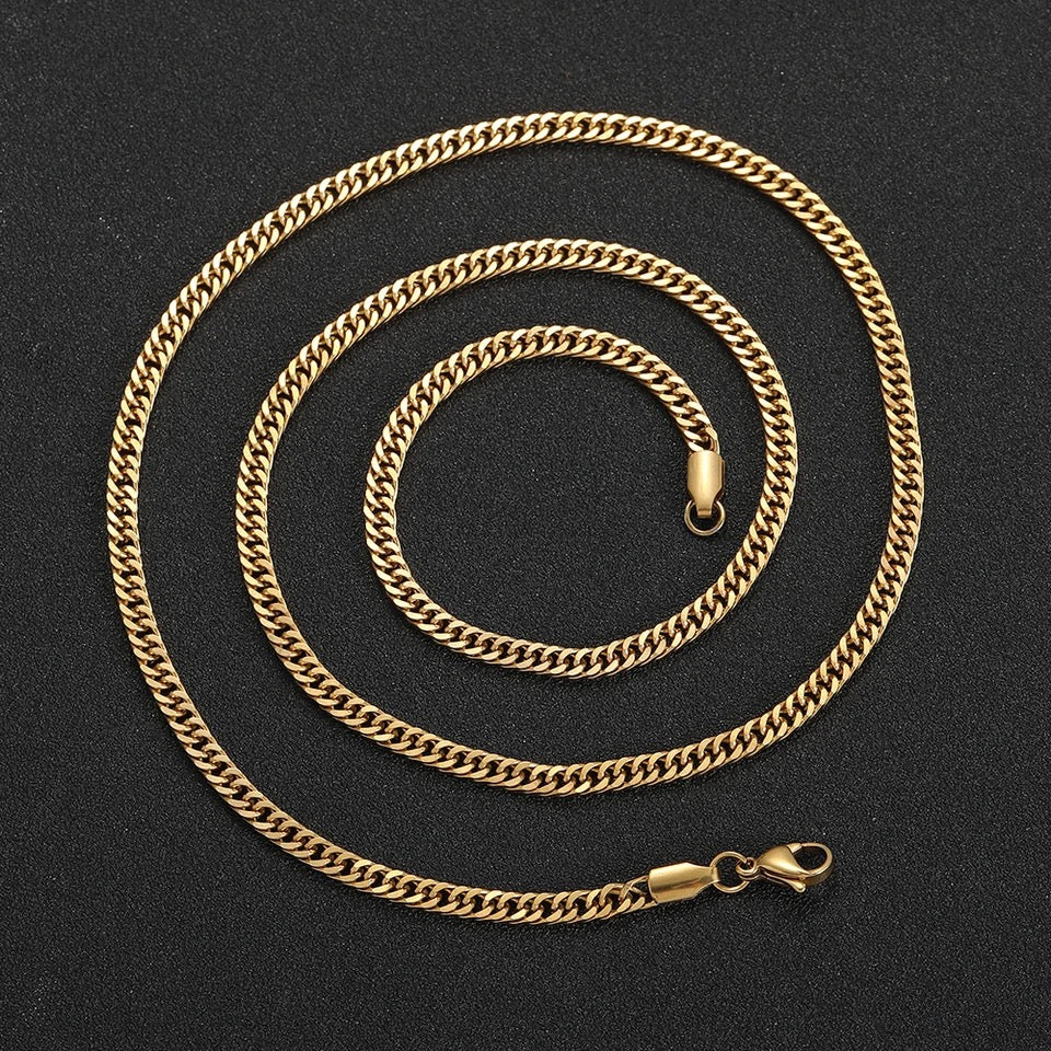 Mens Gold Close Link Cube Chain (60cm)