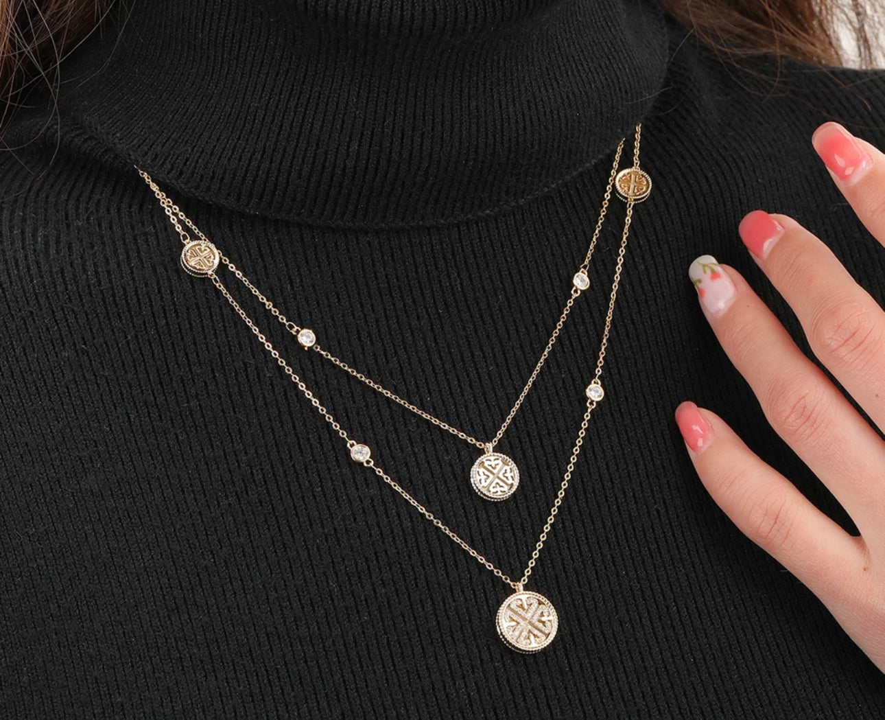 Gold Euro Flash Double Layer Necklace