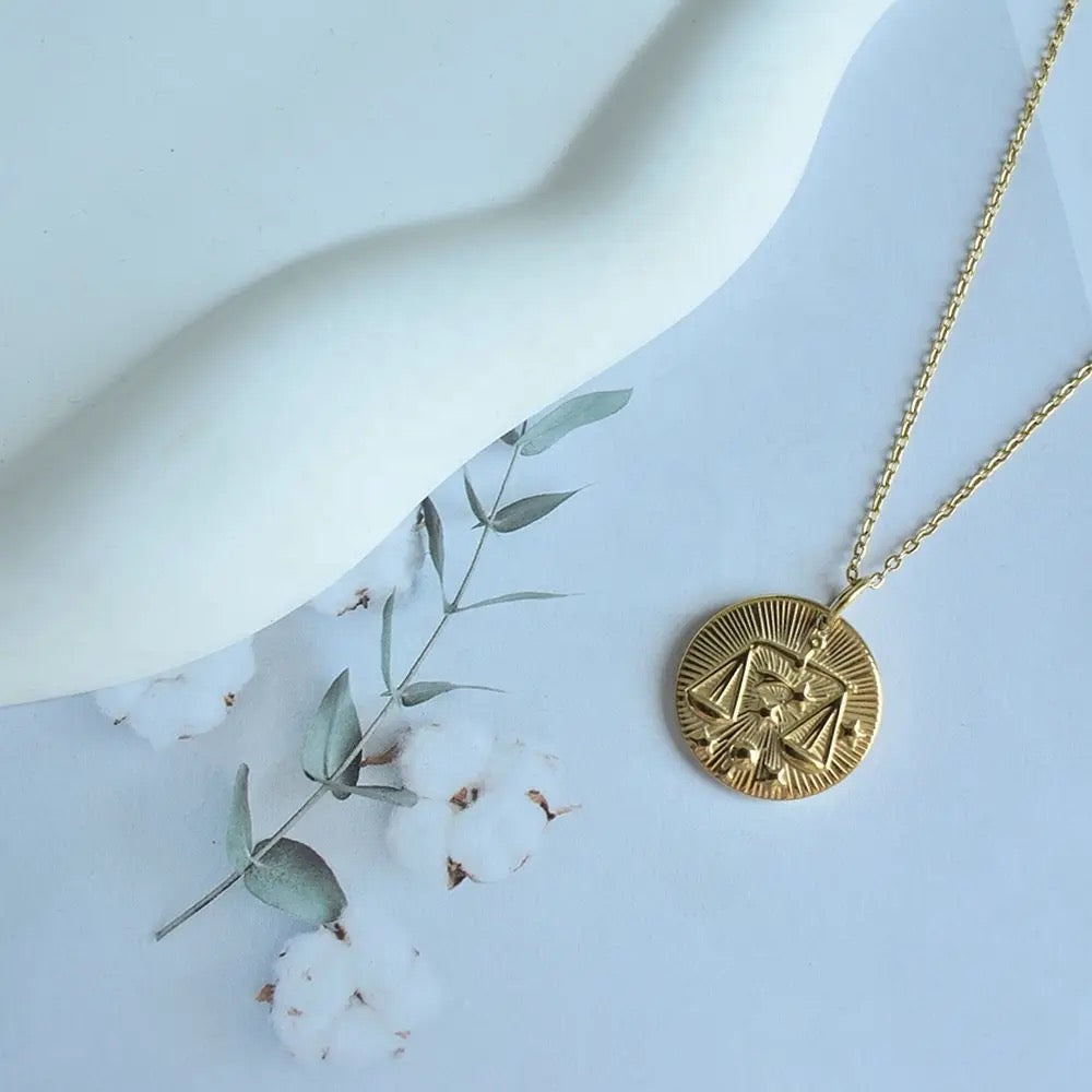 Gold Zodiac Medallion Necklace (Stainless Steel)